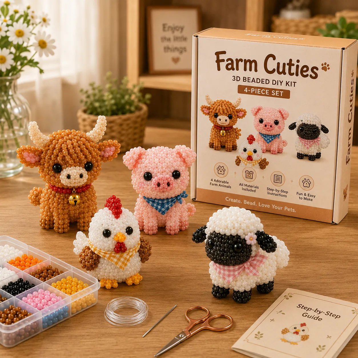 🧵✨ Kit de Bricolaje (DIY) de Animales de Cuentas en 3D Miniatura