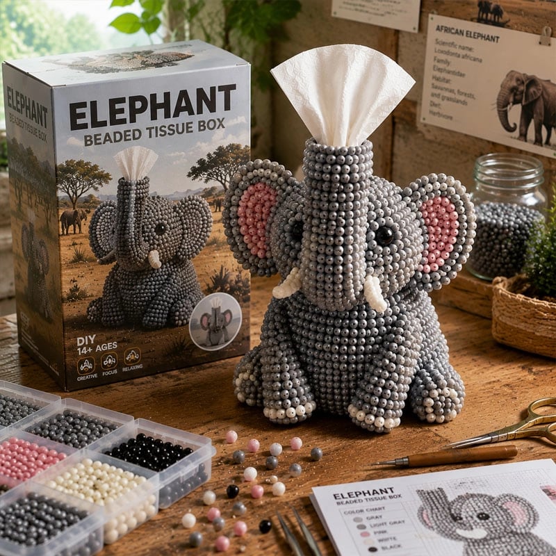 🔥¡Último día! 50% DE DESCUENTO 🦘 Kit de DIY de Caja de Pañuelos de Animales con Cuentas