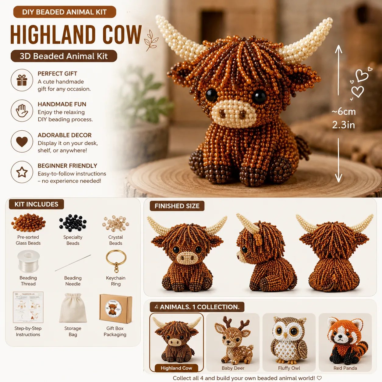 🧵✨ Kit de Bricolaje (DIY) de Animales de Cuentas en 3D Miniatura