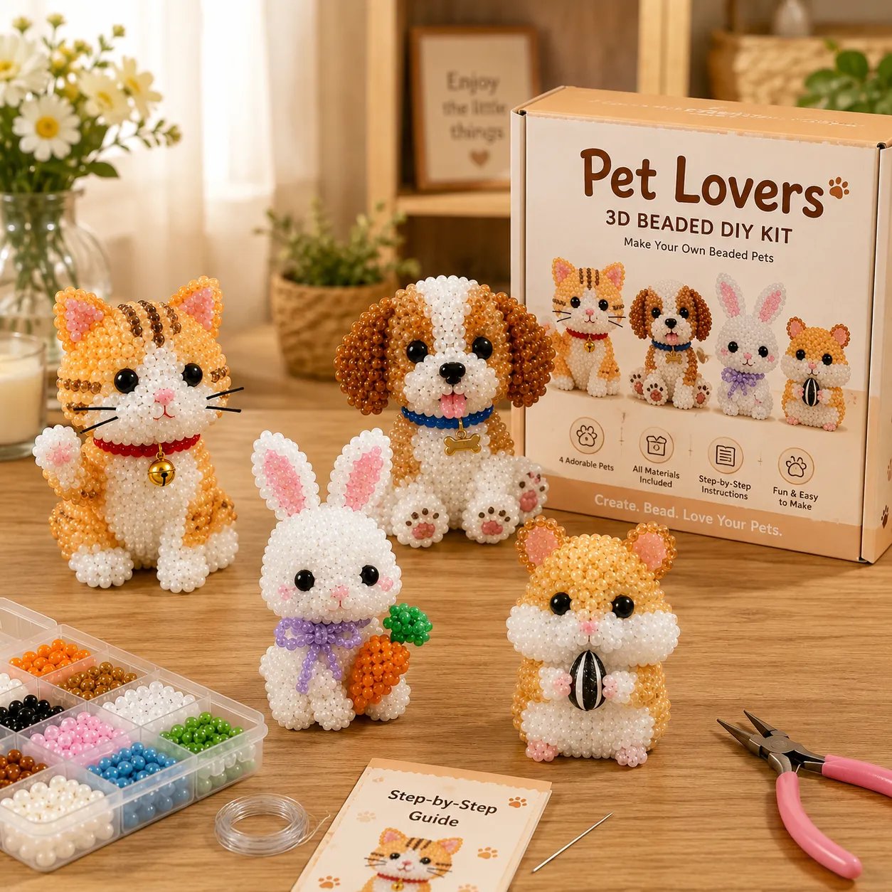 🧵✨ Kit de Bricolaje (DIY) de Animales de Cuentas en 3D Miniatura