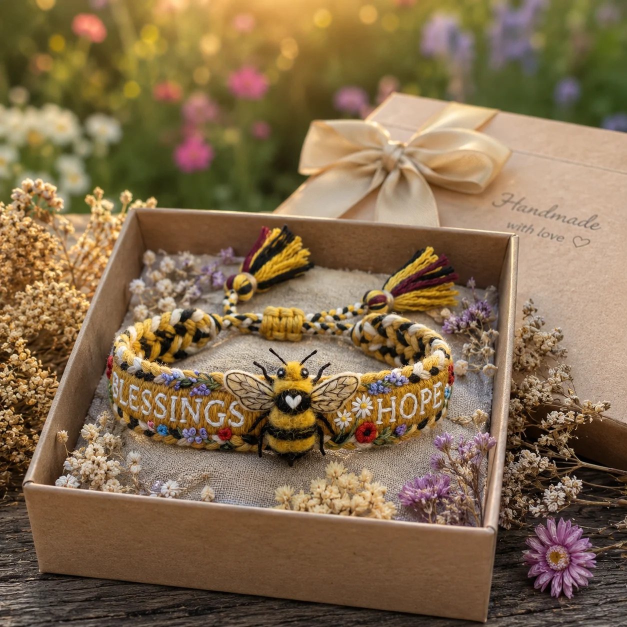 🌼Bendiciones y Esperanza 🐝Pulsera Tejida a Mano de Abeja de Miel - Edición Limitada 2026