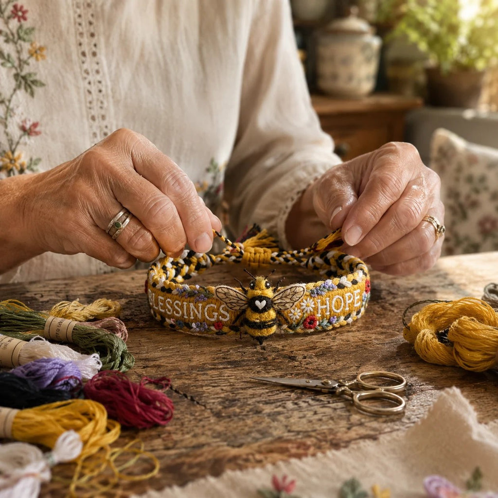 🌼Bendiciones y Esperanza 🐝Pulsera Tejida a Mano de Abeja de Miel - Edición Limitada 2026