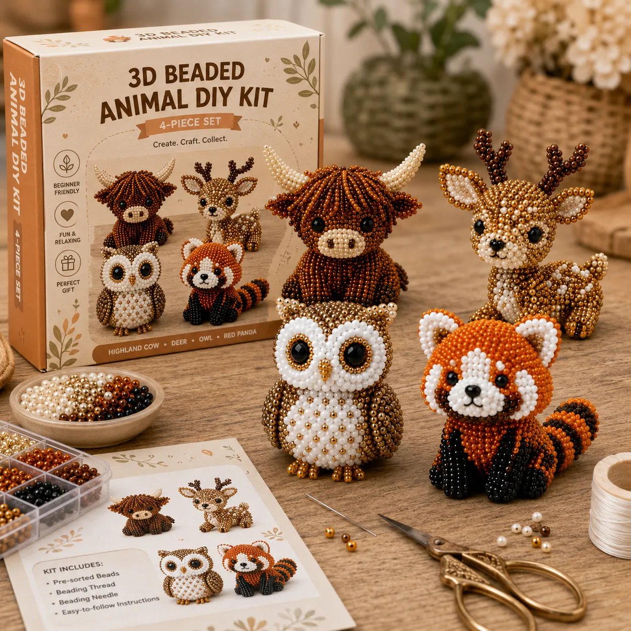 🧵✨ Kit de Bricolaje (DIY) de Animales de Cuentas en 3D Miniatura